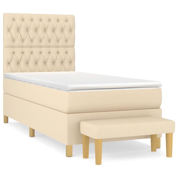 vidaXL Sommier &agrave; lattes de lit avec matelas Cr&egrave;me 90x200 cm Tissu