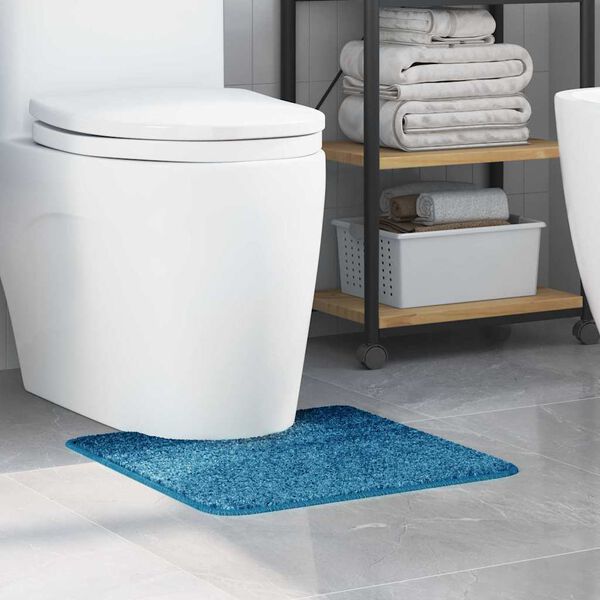 vidaXL Tapis de bain antid&eacute;rapant avec d&eacute;coupe pour toilette Bleu