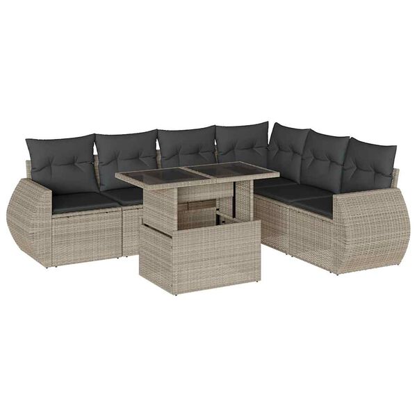 vidaXL Salon de jardin avec coussins 7 pcs gris clair r&eacute;sine tress&eacute;e