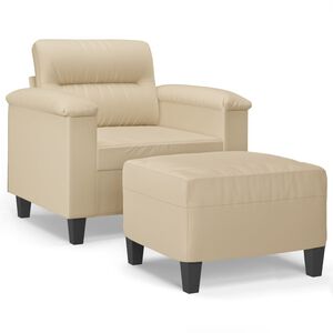vidaXL Fauteuil avec repose-pied Cr&egrave;me 60 cm Tissu microfibre