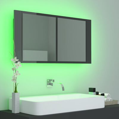 vidaXL Armoire à miroir de bain à LED Gris brillant 90x12x45 cm