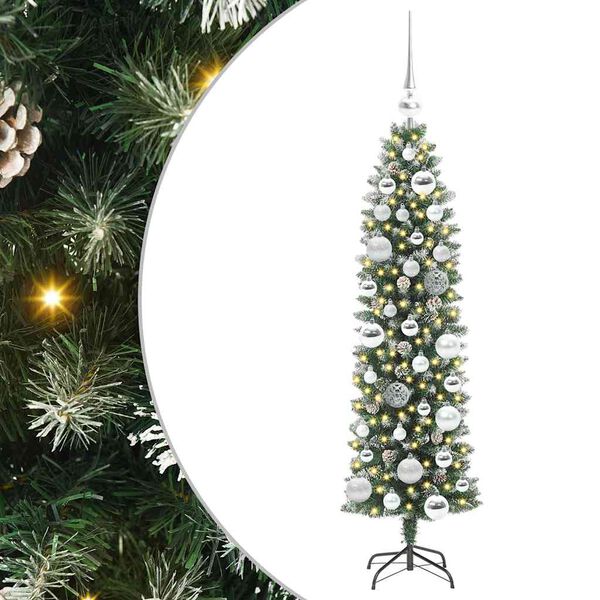 vidaXL Arbre de No&euml;l artificiel slim avec 150 LED Vert et blanc 120 cm