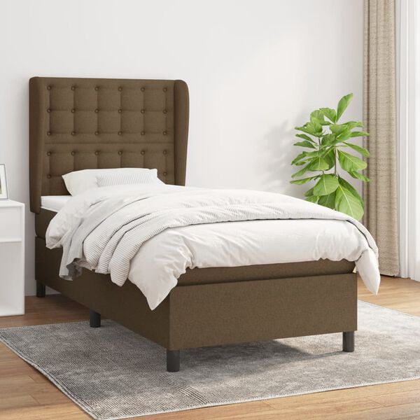 vidaXL Sommier &agrave; lattes de lit avec matelas Marron fonc&eacute; 90x200 cm