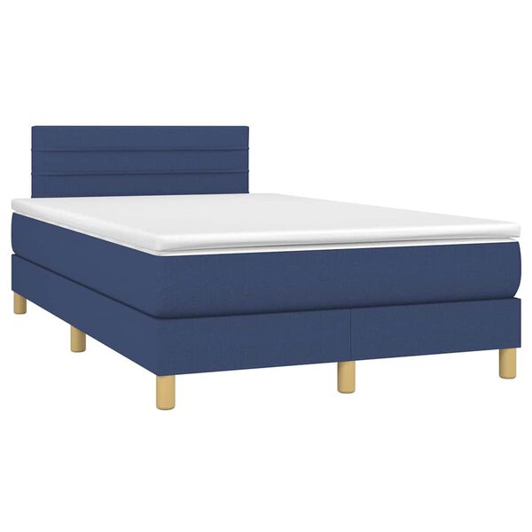 vidaXL Sommier &agrave; lattes de lit matelas et LED bleu 120x190 cm tissu
