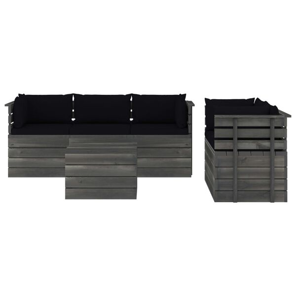vidaXL Salon palette de jardin 6 pcs avec coussins Bois de pin massif