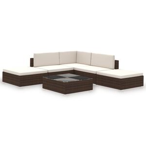 vidaXL Salon de jardin 6 pcs avec coussins R&eacute;sine tress&eacute;e Marron