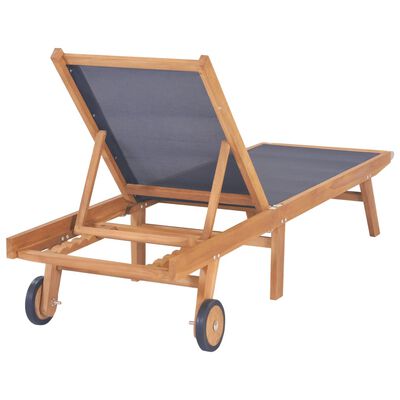 vidaXL Chaise longue pliable avec roulettes Teck massif et textilène