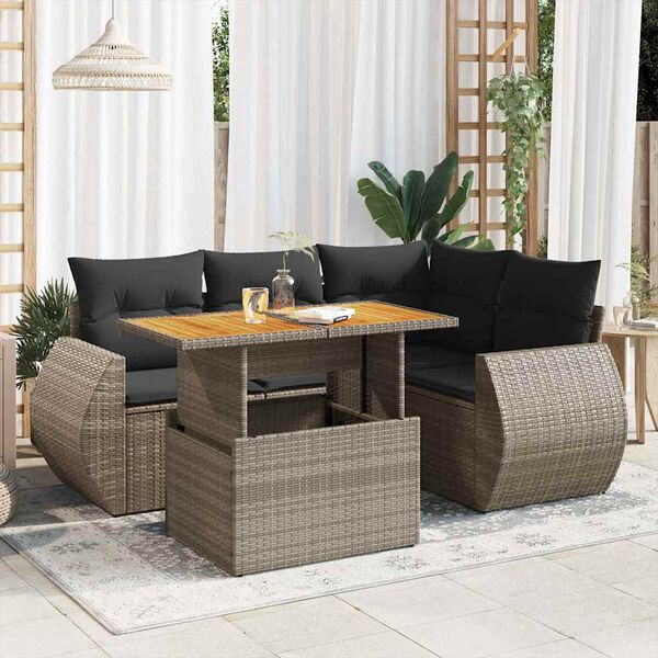 vidaXL Salon de jardin 5 pcs avec coussins gris r&eacute;sine tress&eacute;e