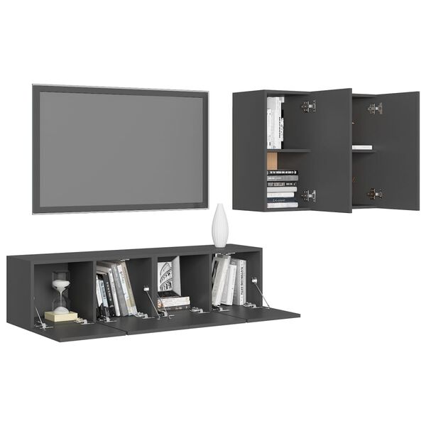 vidaXL Ensemble de meubles TV 4 pcs Gris Bois d&rsquo;ing&eacute;nierie