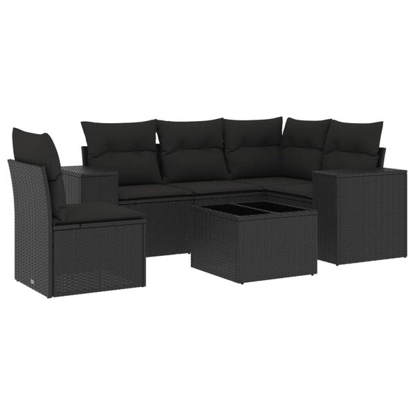 vidaXL Salon de jardin 6 pcs avec coussins noir r&eacute;sine tress&eacute;e