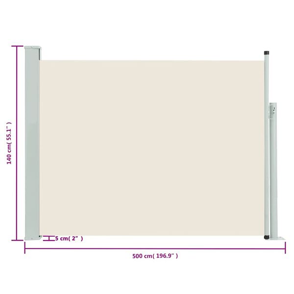 vidaXL Auvent lat&eacute;ral r&eacute;tractable de patio 140x500 cm Cr&egrave;me