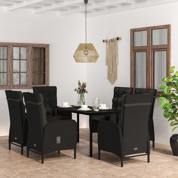 vidaXL Ensemble &agrave; manger de jardin avec coussins 7 pcs Noir