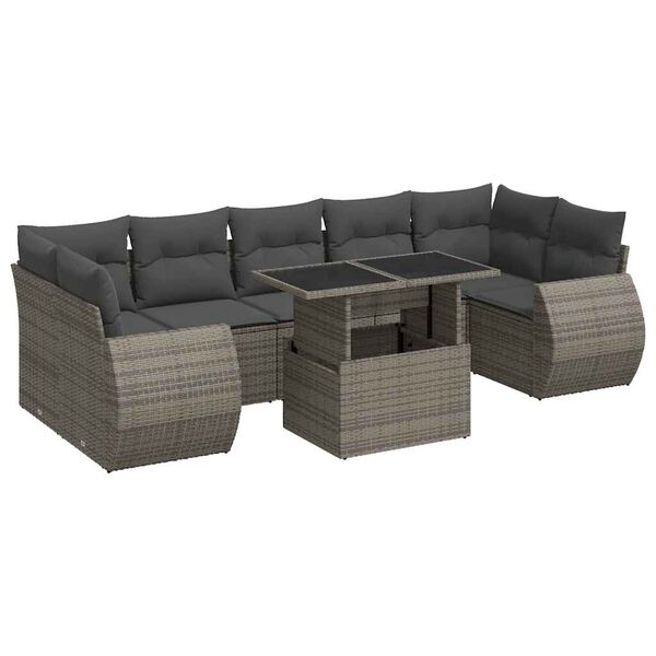 vidaXL Salon de jardin 8 pcs avec coussins gris r&eacute;sine tress&eacute;e