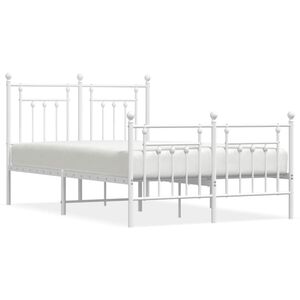 vidaXL Cadre de lit m&eacute;tal sans matelas et pied de lit blanc 135x190 cm