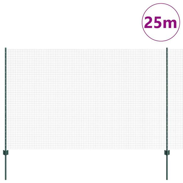 vidaXL Cl&ocirc;ture avec poteau Vert 1,6 x 25 m Acier et PVC