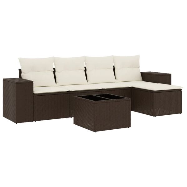 vidaXL Salon de jardin avec coussins 6 pcs marron r&eacute;sine tress&eacute;e