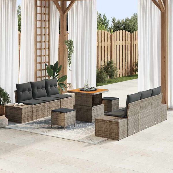 vidaXL Ensemble de canap&eacute; de jardin 9 pcs Gris clair et gris fonc&eacute;