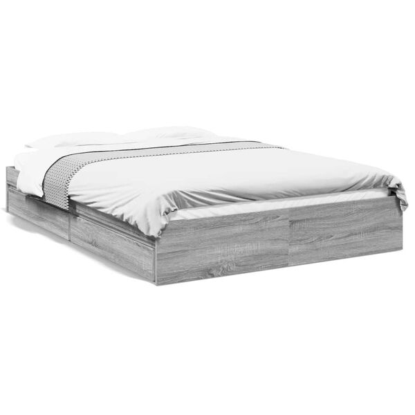 vidaXL Cadre de lit avec tiroirs sans matelas sonoma gris 150x200 cm