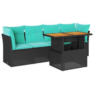 vidaXL Salon de jardin 5 pcs avec coussins noir r&eacute;sine tress&eacute;e