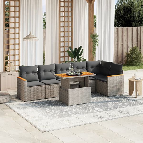 vidaXL Salon de jardin avec coussins 7 pcs gris r&eacute;sine tress&eacute;e