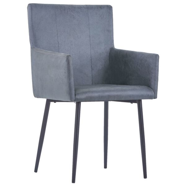 vidaXL Chaises &agrave; manger avec accoudoirs lot de 2 gris similicuir daim