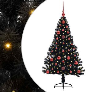 vidaXL Sapin de No&euml;l artificiel pr&eacute;-&eacute;clair&eacute; Noir 120 cm PVC