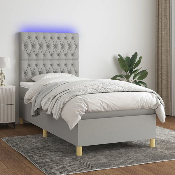 vidaXL Sommier &agrave; lattes de lit et matelas et LED Gris clair 90x190cm