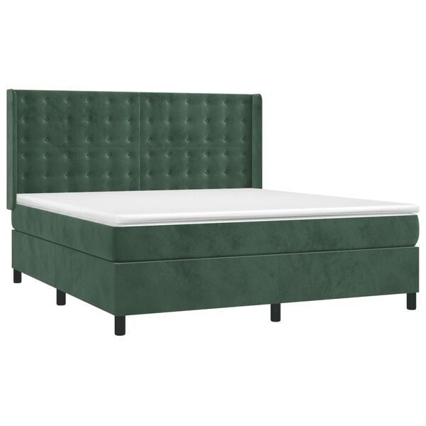 vidaXL Sommier &agrave; lattes de lit matelas et LED Vert fonc&eacute; 180x200 cm