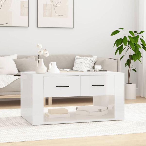 vidaXL Table basse Blanc brillant 80x50x40 cm Bois d'ing&eacute;nierie
