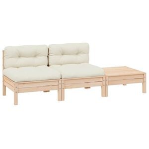 vidaXL Salon de jardin 3 pcs avec coussins cr&egrave;me Bois de pin massif