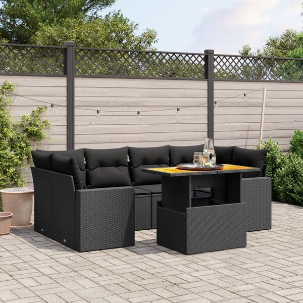 vidaXL Salon de jardin 7 pcs avec coussins noir r&eacute;sine tress&eacute;e