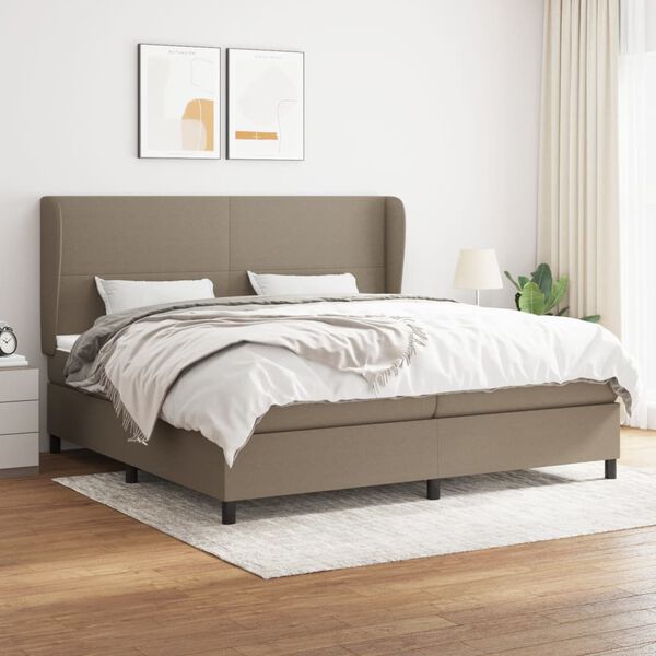 vidaXL Sommier &agrave; lattes de lit avec matelas Taupe 200x200 cm Tissu