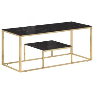vidaXL Table basse dor&eacute; acier inoxydable et verre tremp&eacute;