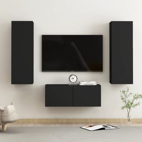 vidaXL Ensemble de meubles TV 3 pcs Noir Bois d'ing&eacute;nierie