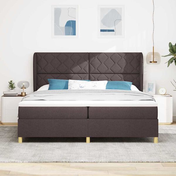 vidaXL Lit &agrave; ressorts avec matelas Marron fonc&eacute; 200 x 200 cm tissu