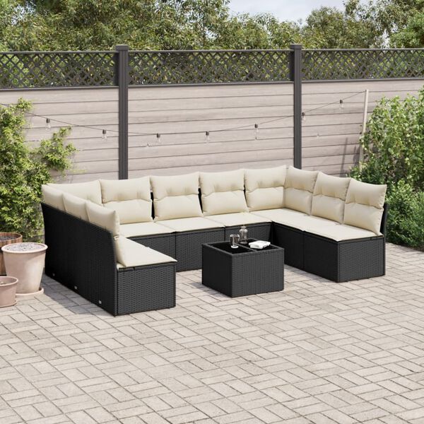 vidaXL Salon de jardin 10 pcs avec coussins noir r&eacute;sine tress&eacute;e