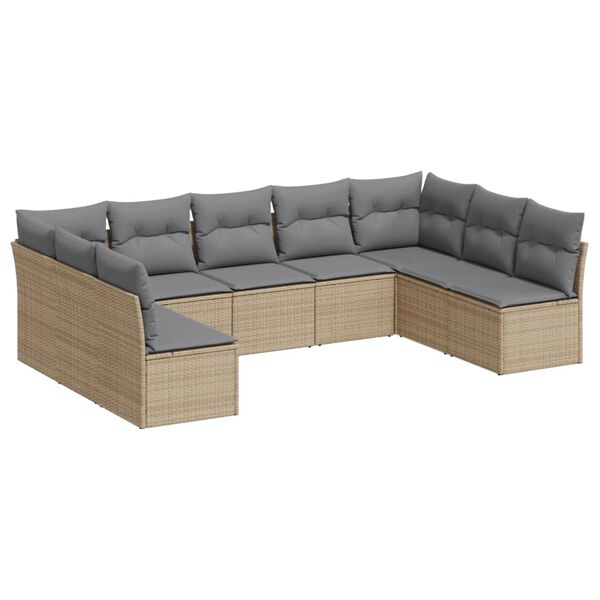 vidaXL Salon de jardin avec coussins 9 pcs beige r&eacute;sine tress&eacute;e