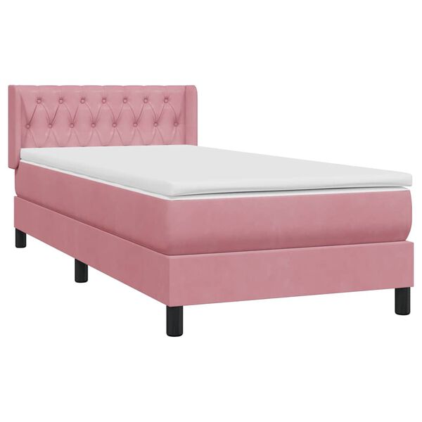vidaXL Sommier &agrave; lattes de lit avec matelas rose 90x220 cm velours
