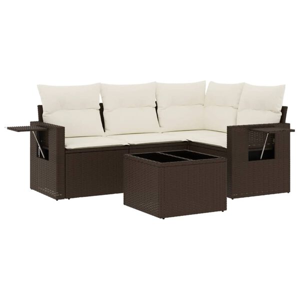 vidaXL Salon de jardin avec coussins 5 pcs marron r&eacute;sine tress&eacute;e