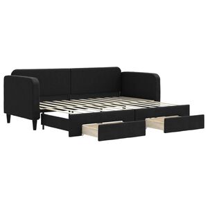 vidaXL Lit de jour avec gigogne et tiroirs sans matelas noir 80x200 cm