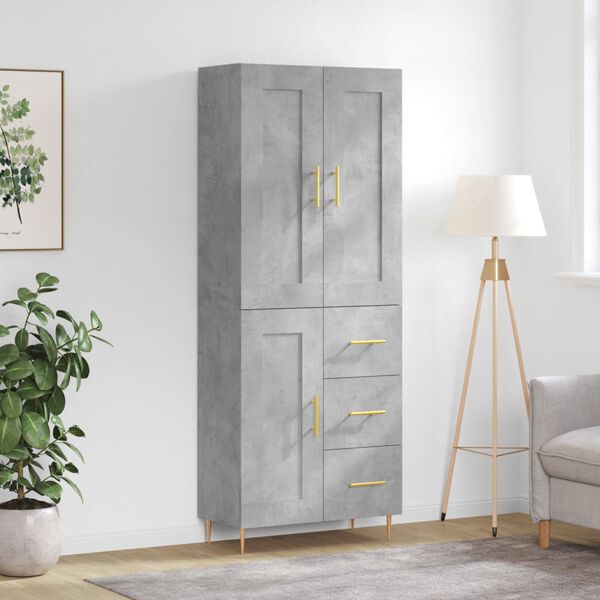 vidaXL Buffet haut Gris b&eacute;ton 69,5x34x180 cm Bois d'ing&eacute;nierie