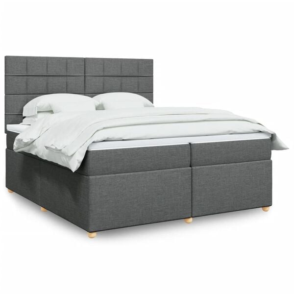 vidaXL Sommier &agrave; lattes de lit avec matelas Gris fonc&eacute; 200x200cm Tissu