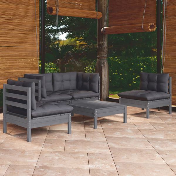 vidaXL Salon de jardin 5 pcs avec coussins bois de pin massif