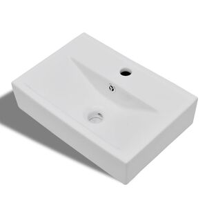 Vasque &agrave; trou de trop-plein/robinet c&eacute;ramique pour salle de bain Blanc