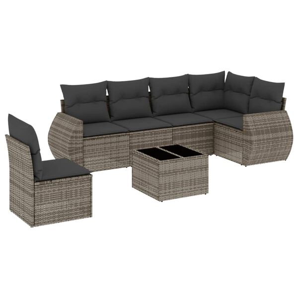 vidaXL Salon de jardin avec coussins 7 pcs gris r&eacute;sine tress&eacute;e