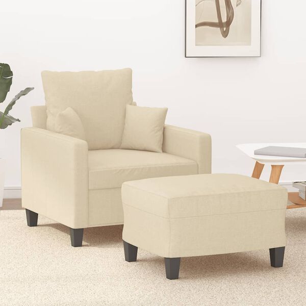 vidaXL Fauteuil avec repose-pied Crème 60 cm Tissu