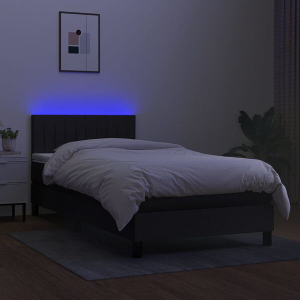 vidaXL Sommier &agrave; lattes de lit avec matelas et LED Noir 80x200cm Tissu
