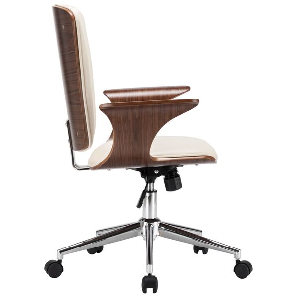 vidaXL Chaise pivotante de bureau Cr&egrave;me Similicuir et bois courb&eacute;