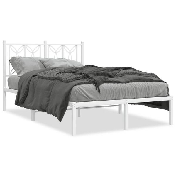 vidaXL Cadre de lit m&eacute;tal sans matelas et t&ecirc;te de lit blanc 120x200 cm