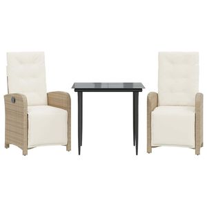 vidaXL Ensemble de bistro 3 pcs avec coussins beige r&eacute;sine tress&eacute;e
